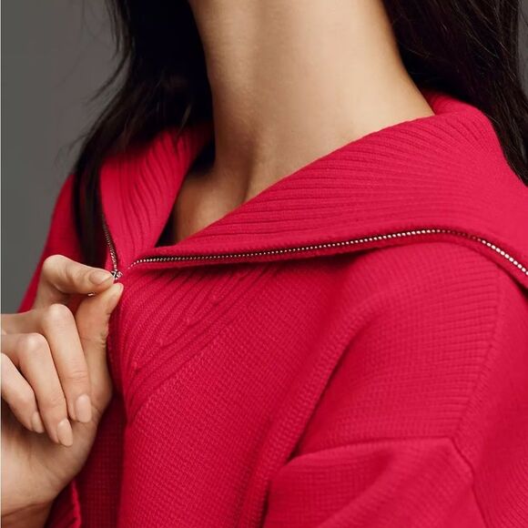 Anthropologie English Factory Red Half Zip Heavyweight Long Sleeve Pullover - Picture 4 of 9